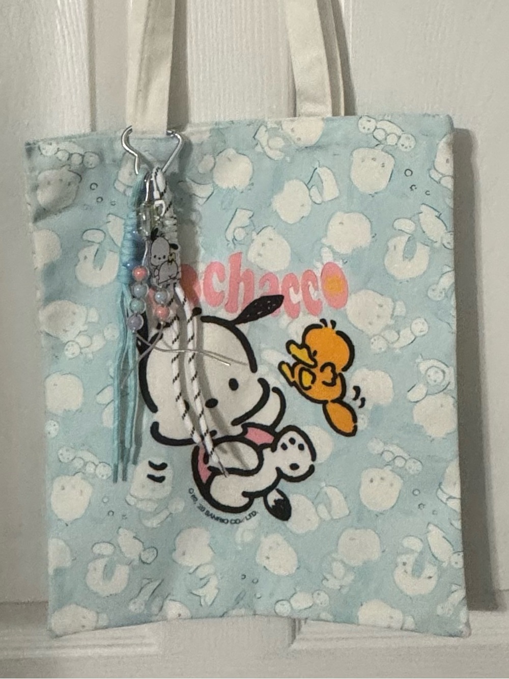 Sanrio Pochacco Light Blue Kids Tote Bag with Beaded Charm